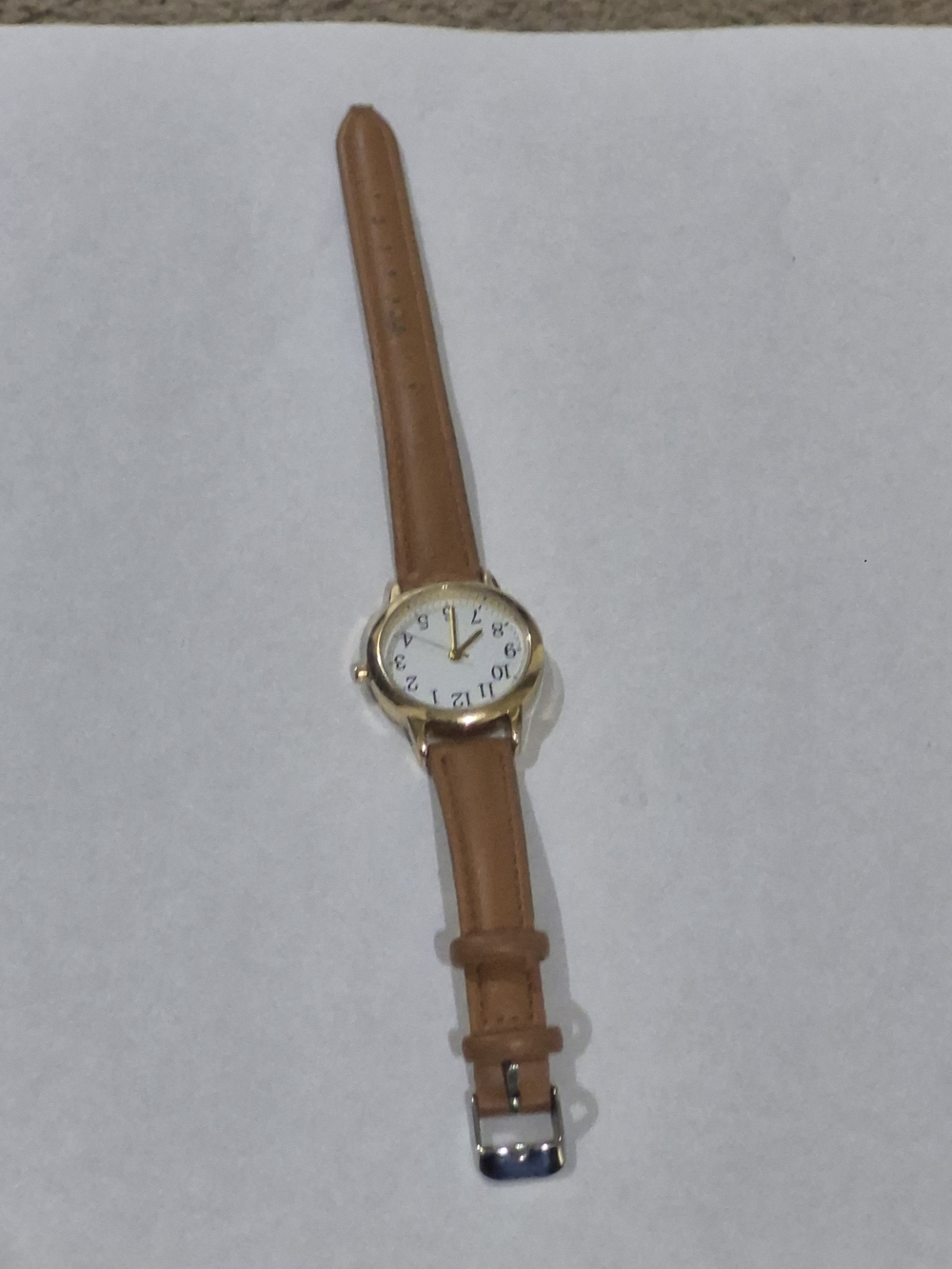 Source Unknown Tan Leather Strap Women's Watch with Gold Case